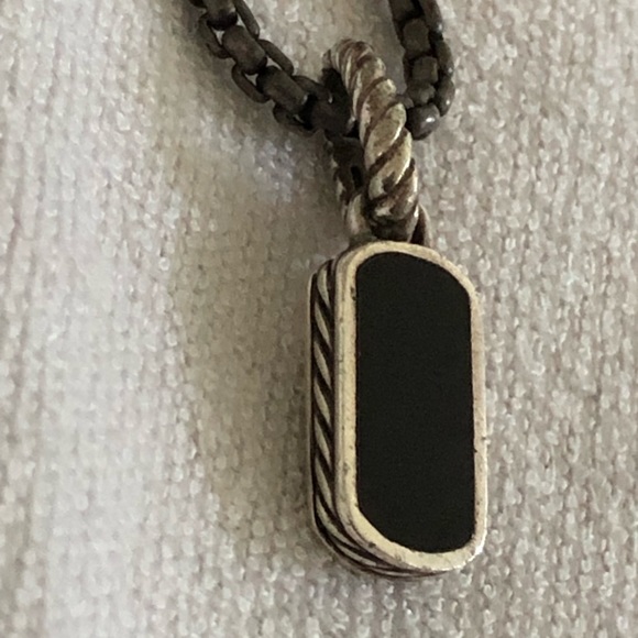 David Yurman Black Onyx Sterling Dog Tag Pendant/Sterling 14K Gold Necklace - Picture 10 of 13
